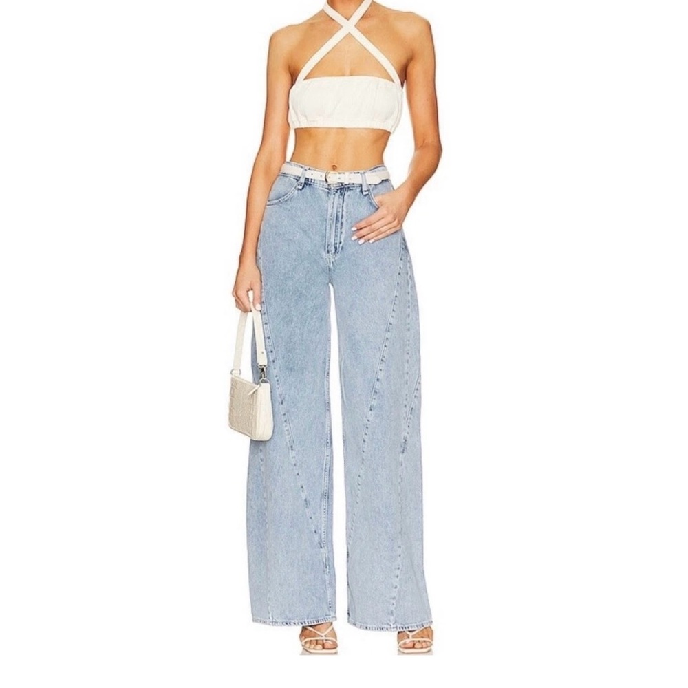 WeWoreWhat Cream Textured halter tie bra top - Picture 8 of 10